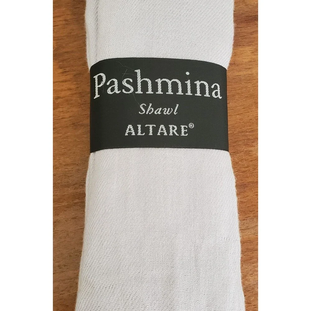 Altare Pashmina Scarf Shawl Wrap Solid Light Gray Lightweight Fringe 22x70